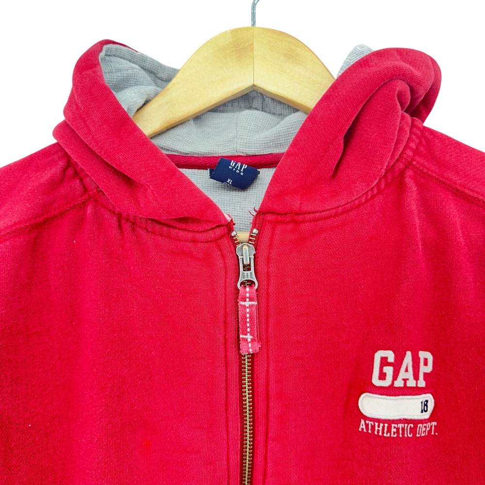 VTG Gap Kids Red Full Zip Hoodie Waffle Lined Athletic Dept XL Y2K 2000s Retro
